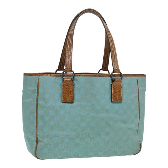 GUCCI GG Canvas Tote Bag Silver Turquoise Blue - Picture 1 of 16
